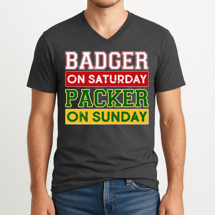 Badger On Saturday Packer On Sunday V-Neck T-Shirt