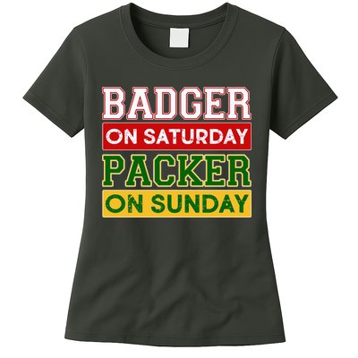Badger On Saturday Packer On Sunday Womens T-Shirt