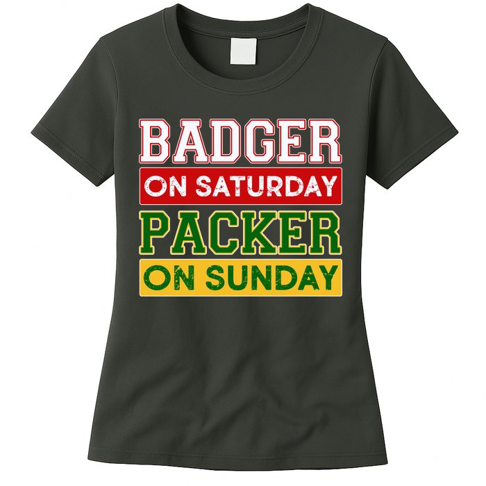 Badger On Saturday Packer On Sunday Womens T-Shirt
