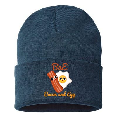 Bae Bacon And Eggs Funny Best Friends Sustainable Knit Beanie