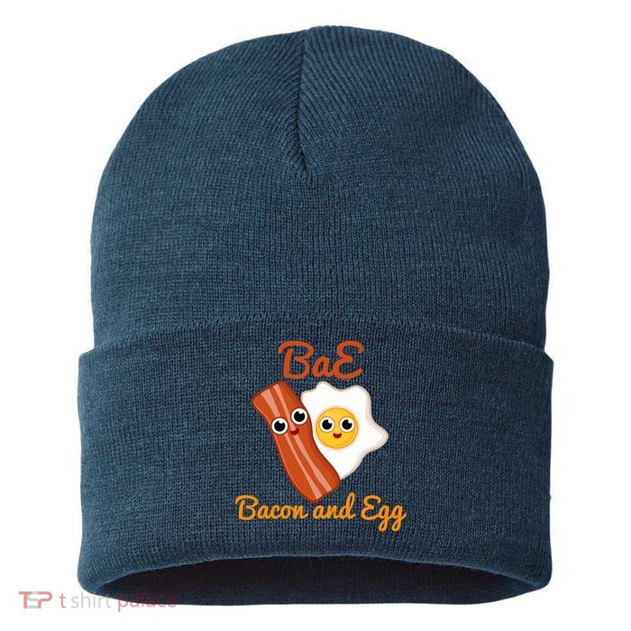 Bae Bacon And Eggs Funny Best Friends Sustainable Knit Beanie