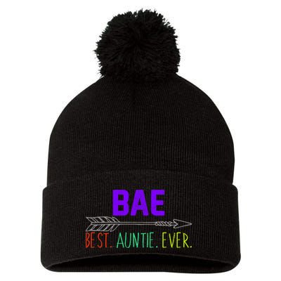 BAE Best Auntie Ever Colorful Pom Pom 12in Knit Beanie