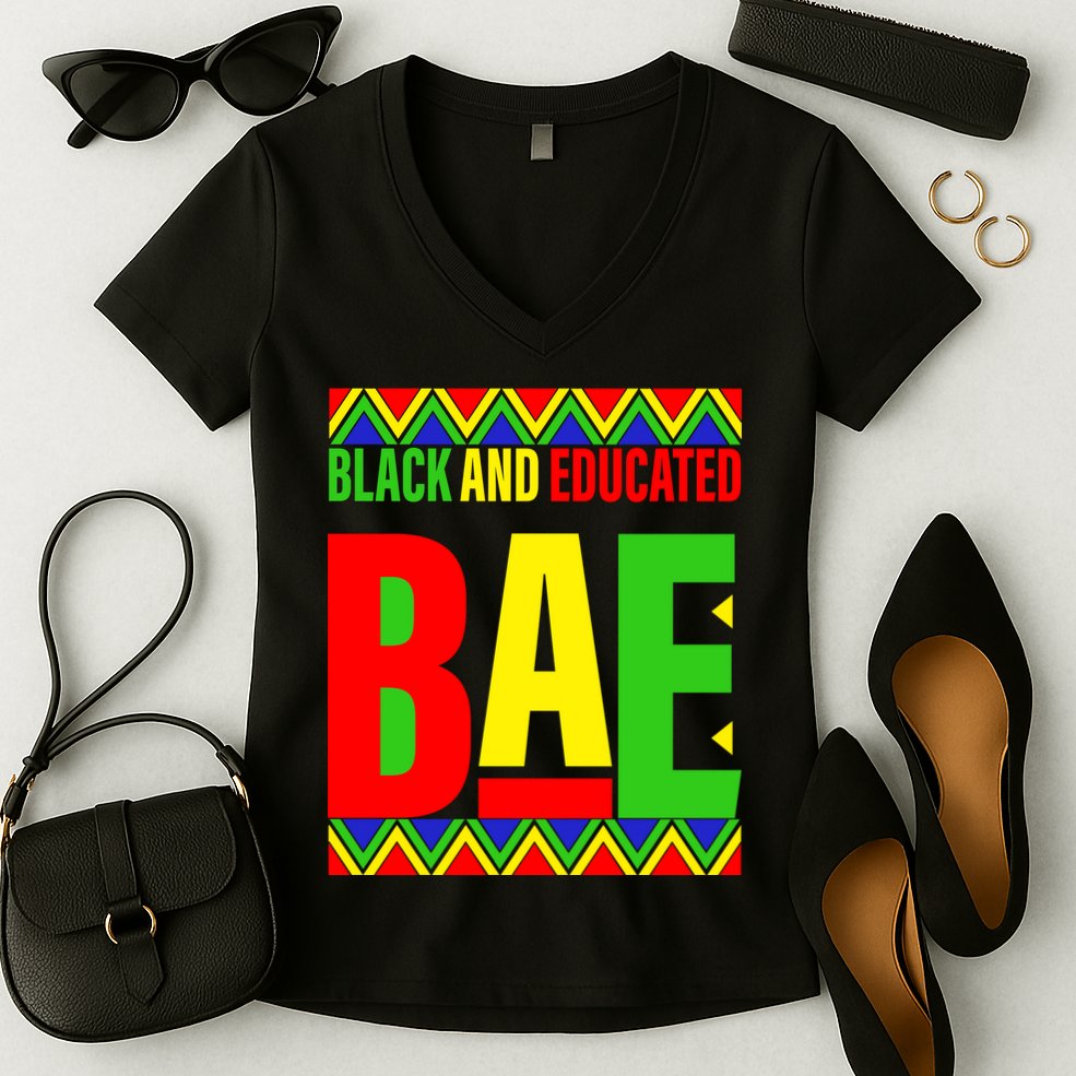 Bae Black And Educated Proud African Women's V-Neck T-Shirt