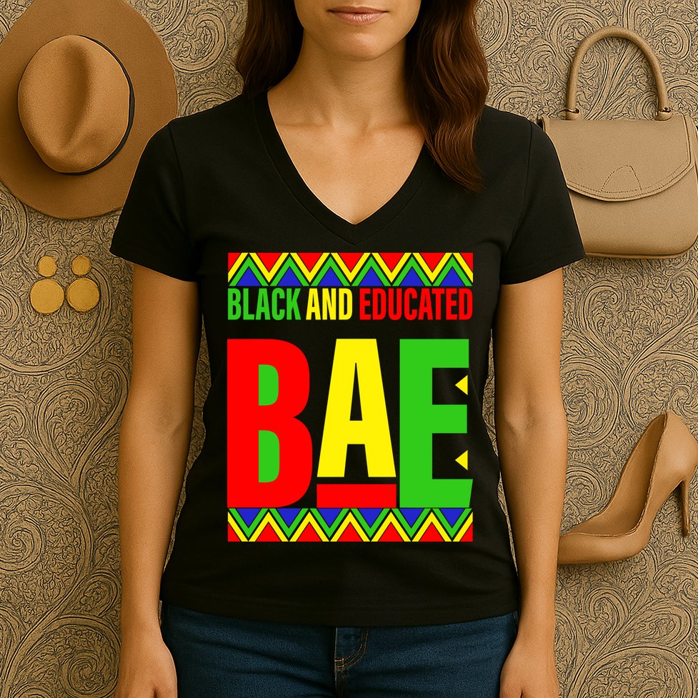 Bae Black And Educated Proud African Women's V-Neck T-Shirt