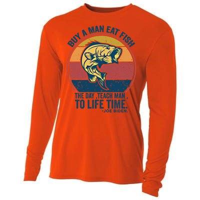 Buy A Eat Fish The Day Teach To Life Time Joe Biden Funny Gift Cooling Performance Long Sleeve Crew