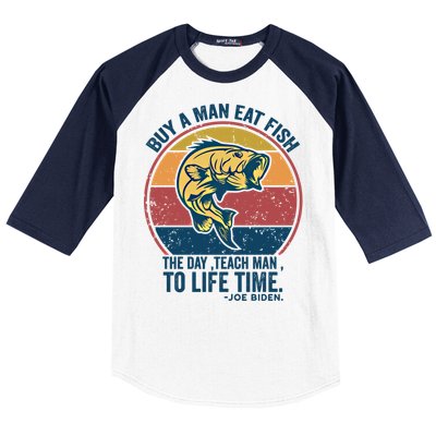 Buy A Eat Fish The Day Teach To Life Time Joe Biden Funny Gift Baseball Sleeve Shirt