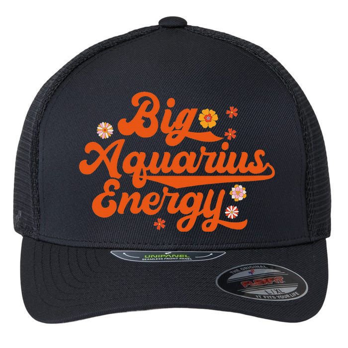 Big Aquarius Energy Groovy Zodiac Sign Astrology Horoscope Flexfit Unipanel Trucker Cap