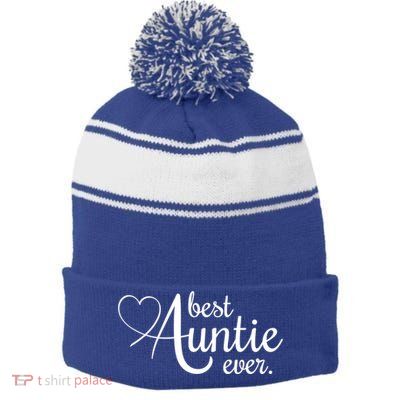 Best Auntie Ever Gift Stripe Pom Pom Beanie