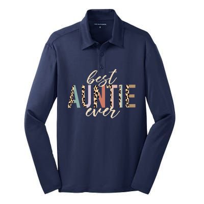 Best Auntie Ever Gifts Aunt Leopard Print Mothers Day Silk Touch Performance Long Sleeve Polo