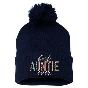 Best Auntie Ever Gifts Aunt Leopard Print Mothers Day Pom Pom 12in Knit Beanie