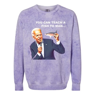 Buy A Eat Fish The Day Teach Funny Joe Biden Quote Cool Gift Colorblast Crewneck Sweatshirt