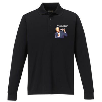 Buy A Eat Fish The Day Teach Funny Joe Biden Quote Cool Gift Performance Long Sleeve Polo