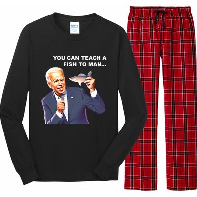 Buy A Eat Fish The Day Teach Funny Joe Biden Quote Cool Gift Long Sleeve Pajama Set