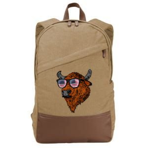 Buffalo American Flag Usa National Park Bison Cotton Canvas Backpack