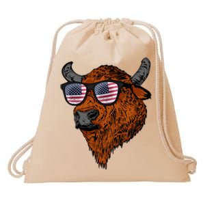 Buffalo American Flag Usa National Park Bison Drawstring Bag