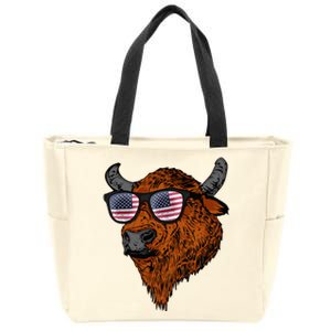 Buffalo American Flag Usa National Park Bison Zip Tote Bag