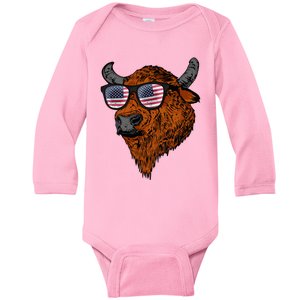 Buffalo American Flag Usa National Park Bison Baby Long Sleeve Bodysuit