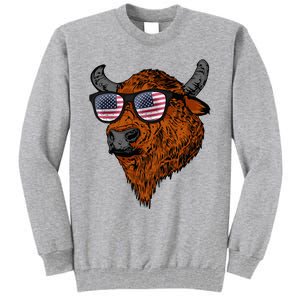 Buffalo American Flag Usa National Park Bison Tall Sweatshirt