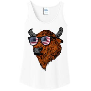 Buffalo American Flag Usa National Park Bison Ladies Essential Tank