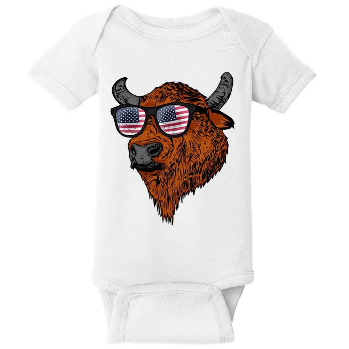 Buffalo American Flag Usa National Park Bison Baby Bodysuit