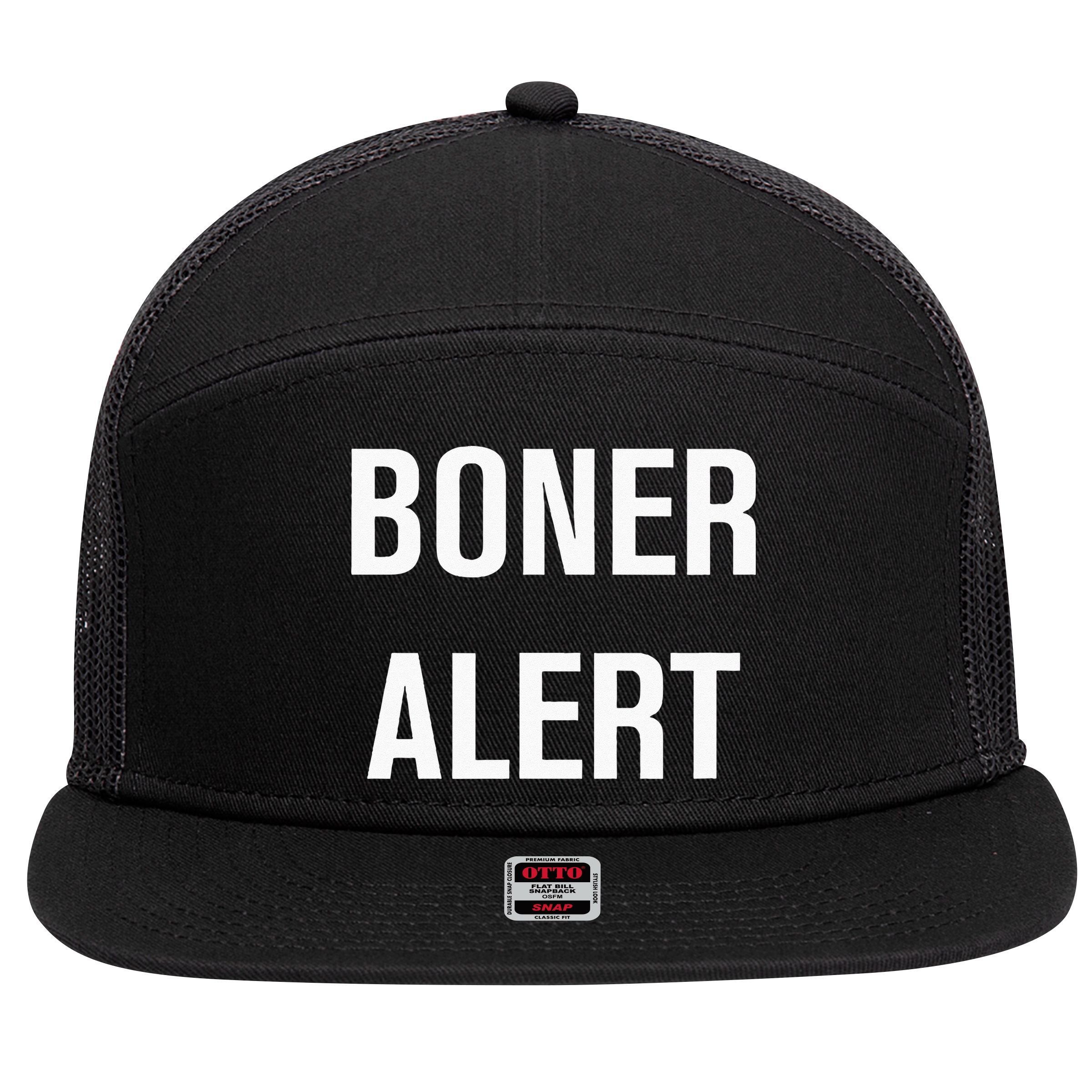 Boner Alert Funny Jokes Sarcastic Family 7 Panel Mesh Trucker Snapback Hat
