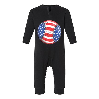 Baseball American Flag 4th Of July Retro Ball Sport Infant Fleece One Piece