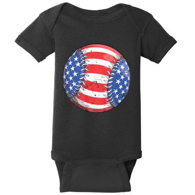 Baseball American Flag 4th Of July Retro Ball Sport Baby Bodysuit