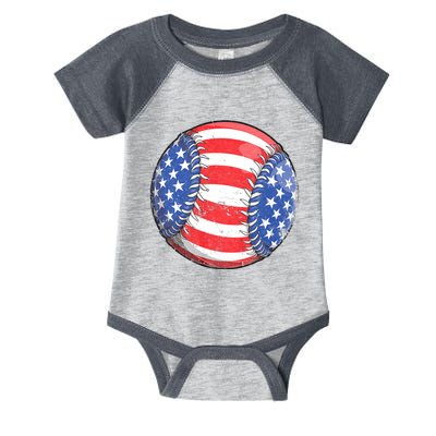 Baseball American Flag 4th Of July Retro Ball Sport Infant Baby Jersey Bodysuit