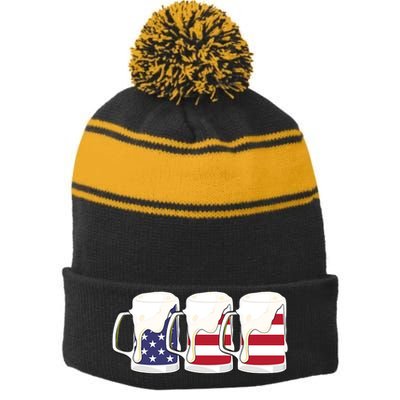 Beer American Flag Shirt 4th Of July Men Women Merica USA Stripe Pom Pom Beanie
