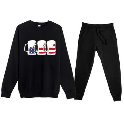 Beer American Flag Shirt 4th Of July Men Women Merica USA Premium Crewneck Sweatsuit Set