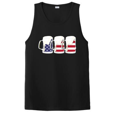 Beer American Flag Shirt 4th Of July Men Women Merica USA PosiCharge Competitor Tank