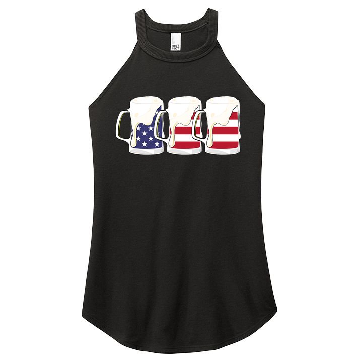 Beer American Flag Shirt 4th Of July Men Women Merica USA Women's Perfect Tri Rocker Tank