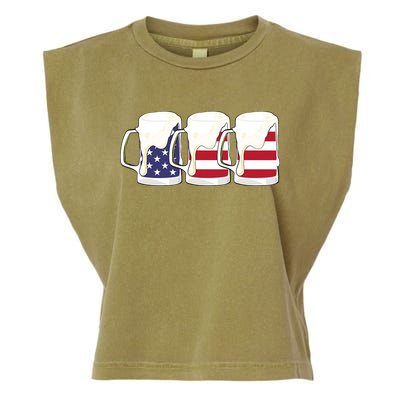 Beer American Flag Shirt 4th Of July Men Women Merica USA Garment-Dyed Women's Muscle Tee