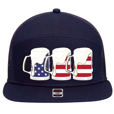 Beer American Flag Shirt 4th Of July Men Women Merica USA 7 Panel Mesh Trucker Snapback Hat