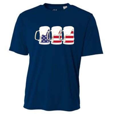 Beer American Flag Shirt 4th Of July Men Women Merica USA Cooling Performance Crew T-Shirt