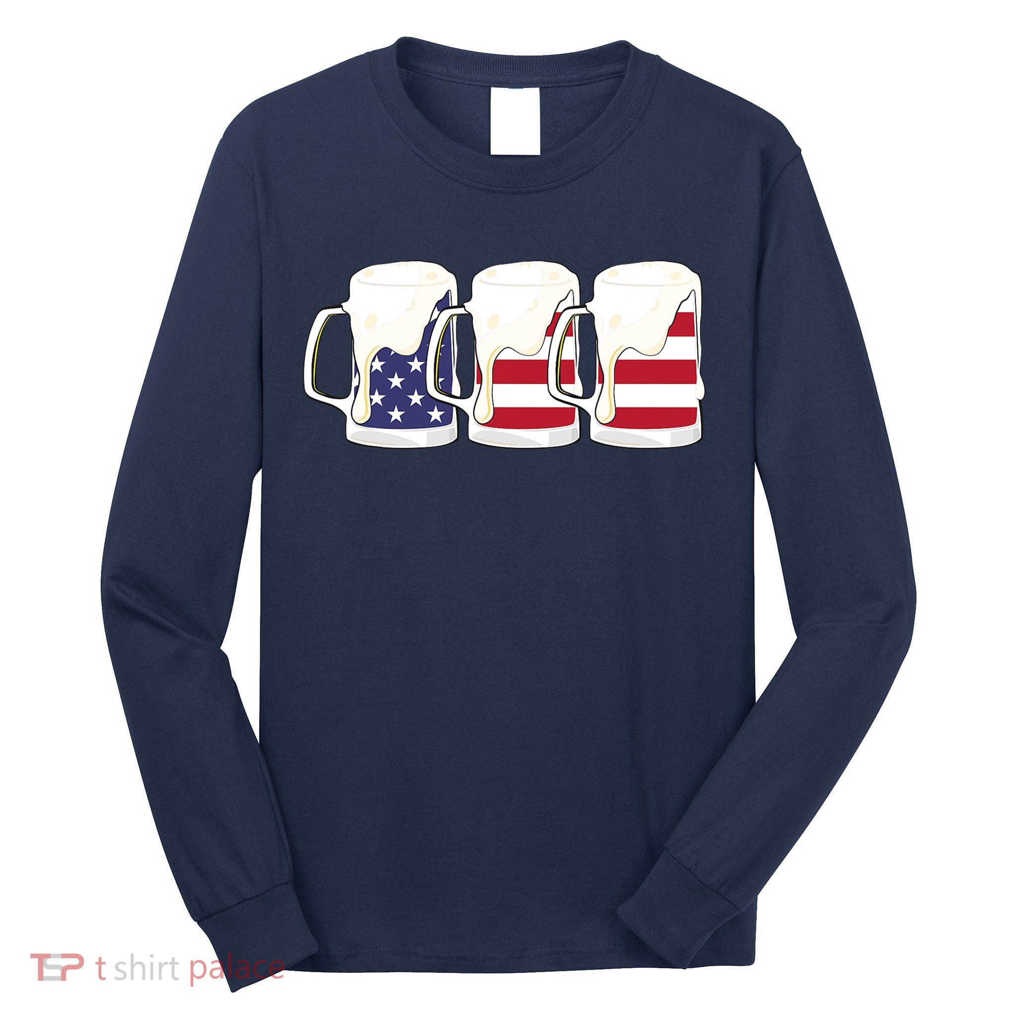 Beer American Flag Shirt 4th Of July Men Women Merica USA Long Sleeve Shirt
