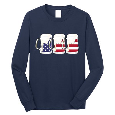 Beer American Flag Shirt 4th Of July Men Women Merica USA Long Sleeve Shirt