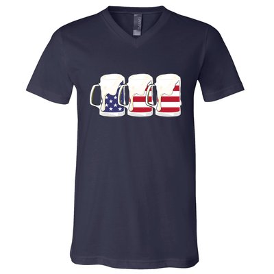 Beer American Flag Shirt 4th Of July Men Women Merica USA V-Neck T-Shirt