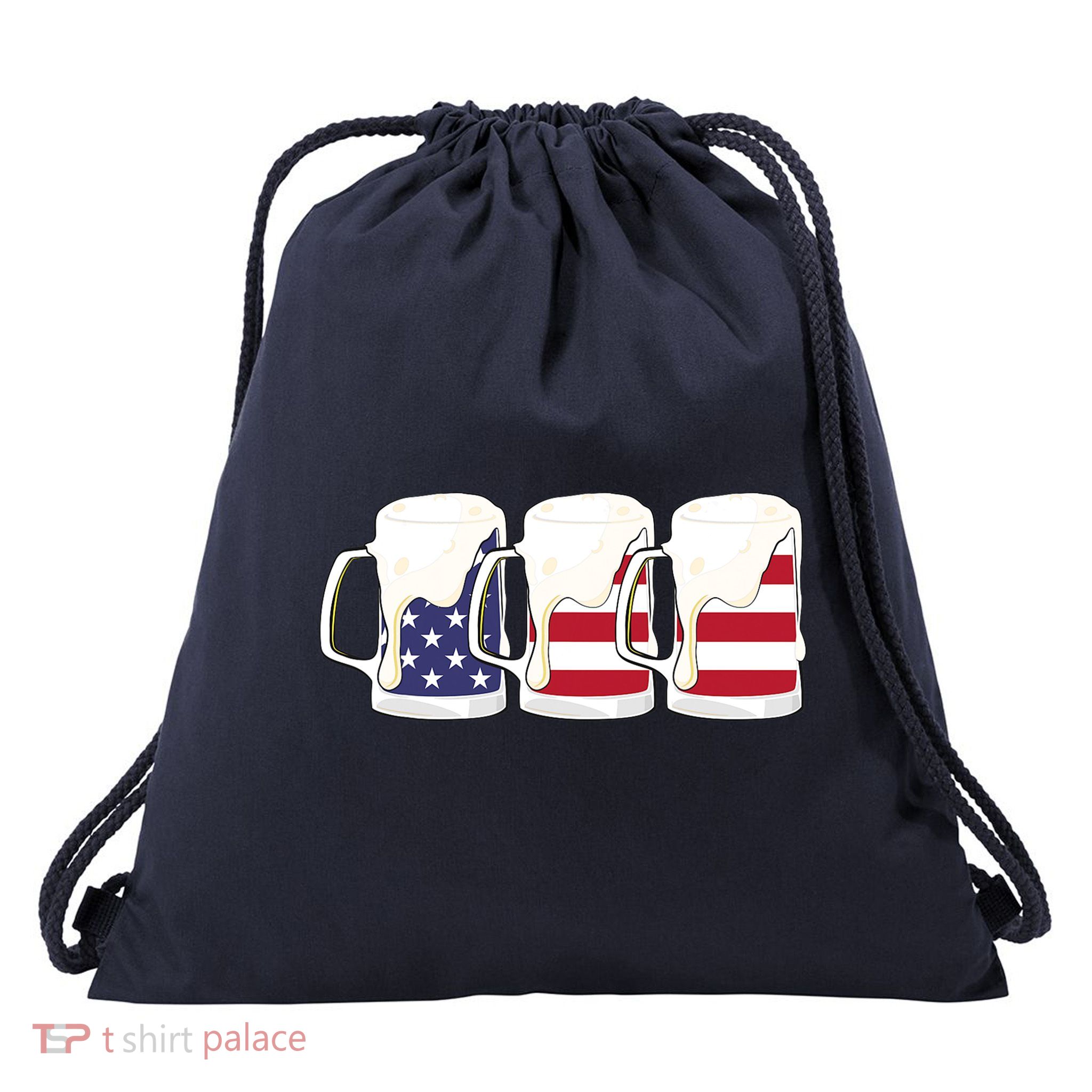 Beer American Flag Shirt 4th Of July Men Women Merica USA Drawstring Bag