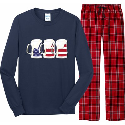 Beer American Flag Shirt 4th Of July Men Women Merica USA Long Sleeve Pajama Set