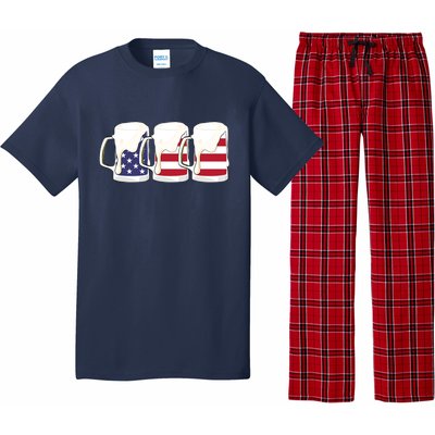 Beer American Flag Shirt 4th Of July Men Women Merica USA Pajama Set