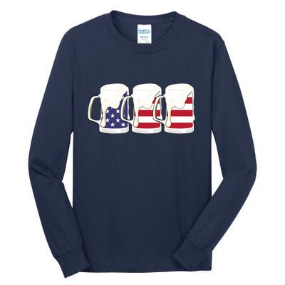 Beer American Flag Shirt 4th Of July Men Women Merica USA Tall Long Sleeve T-Shirt