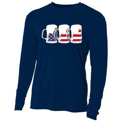 Beer American Flag Shirt 4th Of July Men Women Merica USA Cooling Performance Long Sleeve Crew