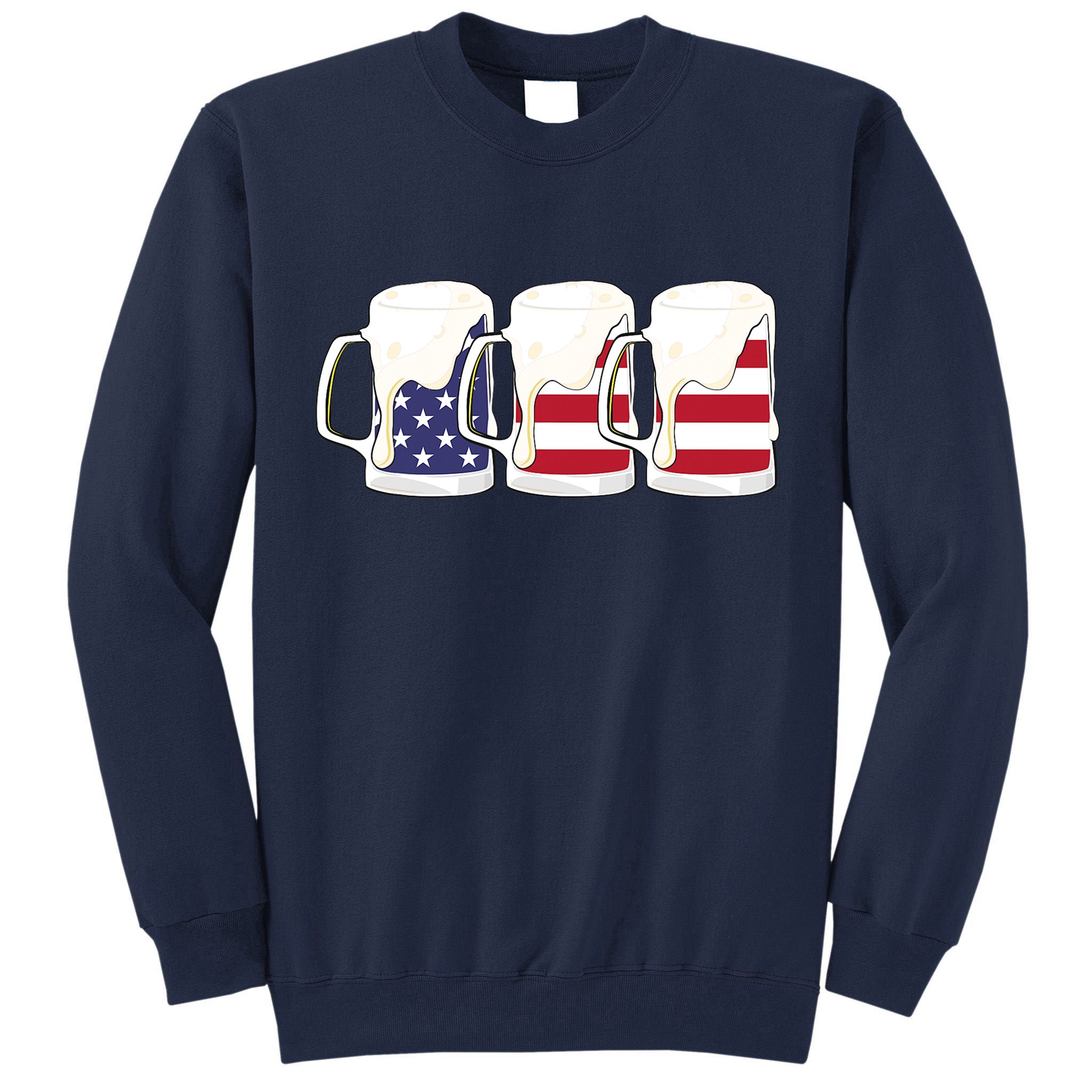 Beer American Flag Shirt 4th Of July Men Women Merica USA Tall Sweatshirt