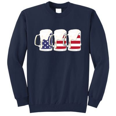 Beer American Flag Shirt 4th Of July Men Women Merica USA Tall Sweatshirt