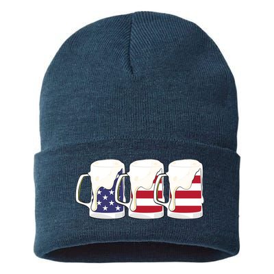 Beer American Flag Shirt 4th Of July Men Women Merica USA Sustainable Knit Beanie