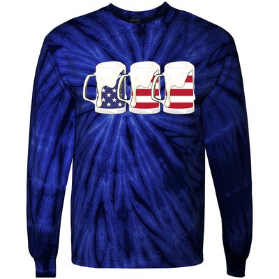 Beer American Flag Shirt 4th Of July Men Women Merica USA Tie-Dye Long Sleeve Shirt