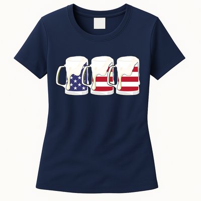 Beer American Flag Shirt 4th Of July Men Women Merica USA Womens T-Shirt
