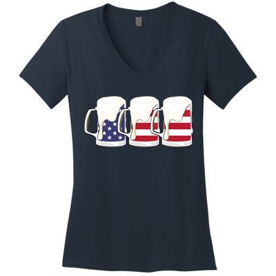Beer American Flag Shirt 4th Of July Men Women Merica USA Women's V-Neck T-Shirt