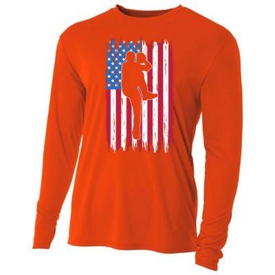 Baseball American Flag Sport Cooling Performance Long Sleeve Crew